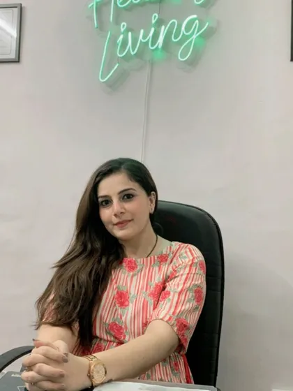 Here I am in my Rajouri Garden clinic. I believe in creating a welcoming and professional space where we can work together on your health goals, from weight loss to managing chronic conditions.