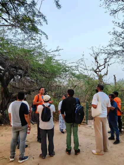 Another moment of storytelling amidst the greenery of the Northern Ridge, where our guide brings the area's history to life for an attentive group.