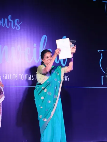 Holding my "Master Storyteller" honor on stage at Udaipur Tales. This recognition is a tribute to the art form itself and its lasting impact on the literary landscape.