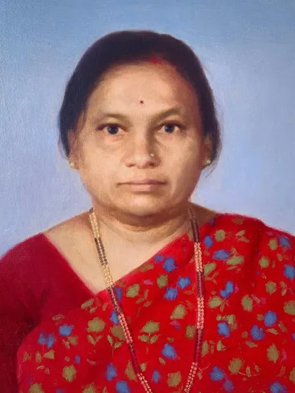 A commissioned portrait of a woman in a traditional red saree. The oil on linen medium allowed me to render the details of her attire and the warmth of her expression with depth and clarity.