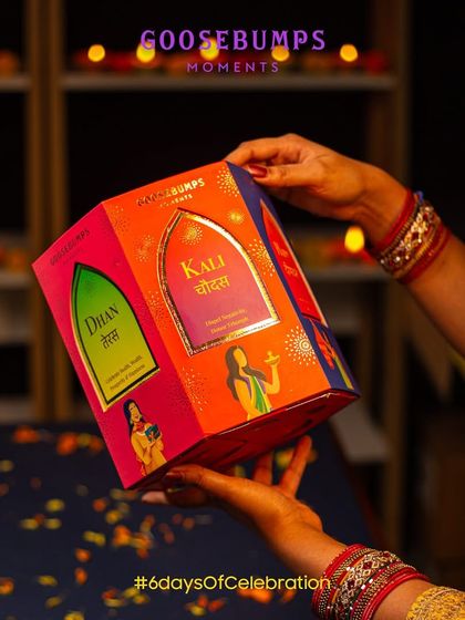 My Diwali gift box is designed to be interactive and fun. As you twirl the box, each of the six sides reveals a different day of the festival, like Dhan Teras and Kali Chaudas shown here.