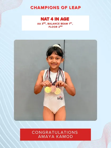 Amaya Kamod showed incredible skill, placing 3rd All Around in the NAT 4 In Age category, with a 1st place on balance beam and 2nd on floor.