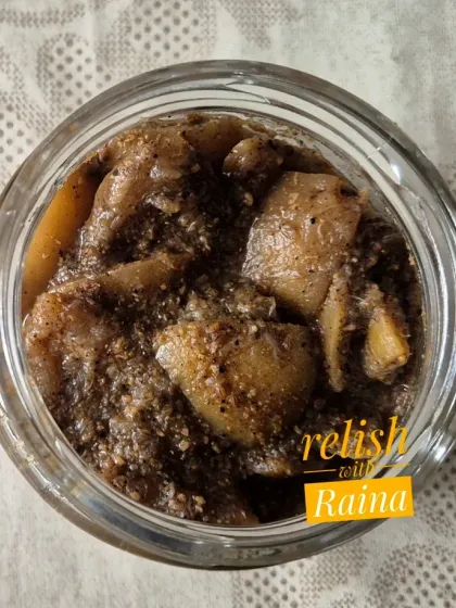 My Black Lemon Pickle is a unique, oil-free creation made with a special blend of black spices like black pepper, black salt, and ajwain. The pickle gets its dark colour and complex flavour as it matures.