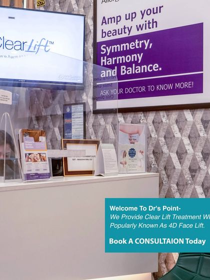Our reception area, where you can learn about treatments like ClearLift, also known as a 4D Face Lift. We follow a transparent, evidence-based approach.