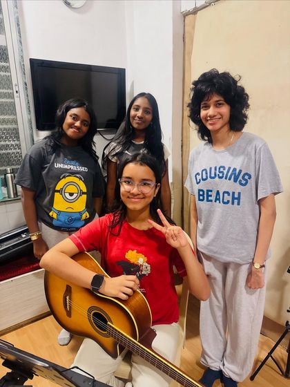 A happy group of our student performers getting ready for their gig. Preparing for an event together teaches them coordination and teamwork.