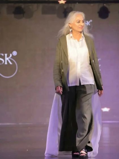 Runway glam for celebrity actor Sapnaa Datta at the Couture Runway Fashion Show. The makeup is designed to be striking and visible from the runway.