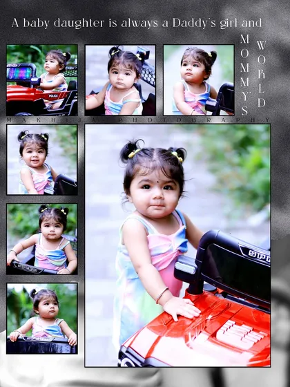 This photo collage shows a variety of moments from Vaanya's outdoor shoot. It demonstrates how I deliver a series of images with different expressions and angles, which can be used to create a beautiful album page layout.