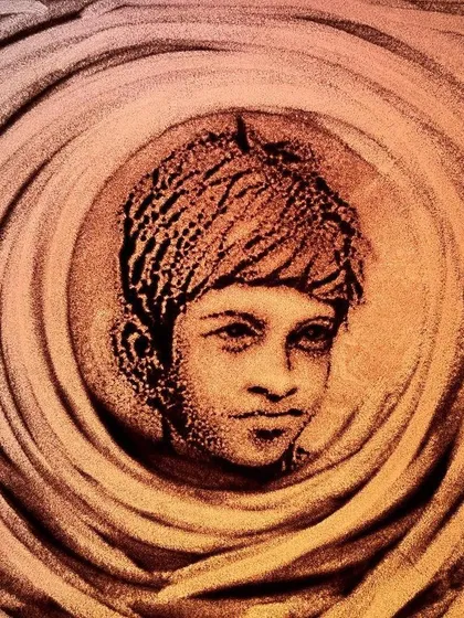 My sand tribute to the Sandalwood power star, Puneeth Rajkumar. This portrait, titled 'ಮರಳಲಿ ಪುನೀತ' (Puneeth in Sand), was created as a heartfelt birthday wish.