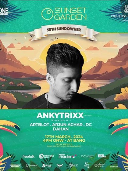 The poster for the 50th "Sunset Garden" sundowner at The Ritz-Carlton. It was a huge milestone celebration with a tropical theme and an extended set from Ankytrixx.