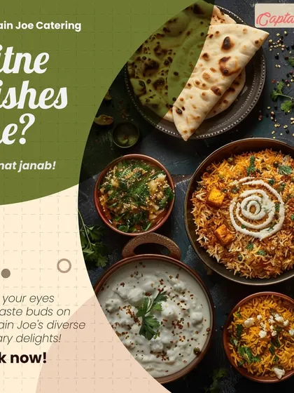 "Kitne dishes the?" As many as you need! This overhead shot displays a variety of our authentic Indian dishes, including rich biryanis, creamy raita, and flavorful curries, highlighting the diverse culinary options we offer.