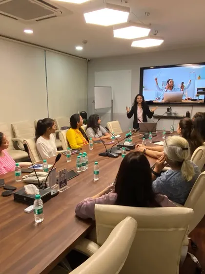 Another view of the interactive session at ESC India, where I used a mix of presentation and discussion to cover key nutrition topics for working professionals.