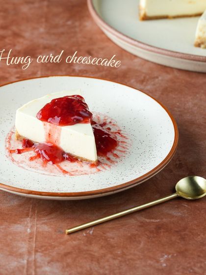 A slice of heaven on a plate. Our hung curd cheesecake is light, creamy, and topped with a delicious strawberry compote. It's a dessert you'll come back for.