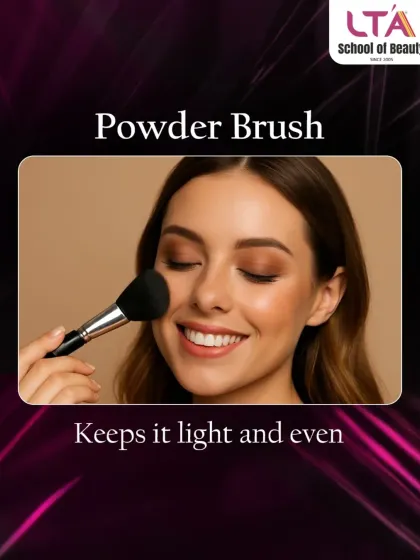 A Powder Brush is used to apply setting powder lightly and evenly. This sets the makeup without it looking heavy or cakey, ensuring a natural, long lasting finish.