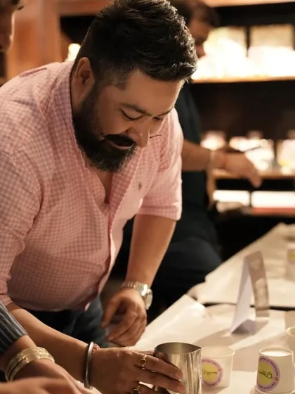 Our trainer Ramandeep guiding a participant during a Latte Art Workshop. We focus on creating a comfortable environment where you can learn at your own pace.
