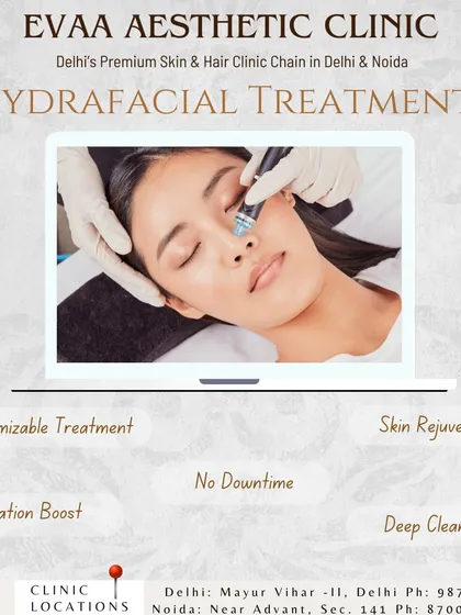 A clean, informative graphic highlighting the core benefits of a HydraFacial, including deep cleansing, hydration, skin rejuvenation, and a customizable approach.