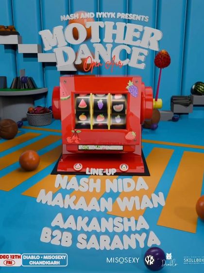 A playful, vibrant poster for the 'Mother Dance' event in Chandigarh. Our designs are versatile and can match any event theme, from serious techno to fun and fruity.