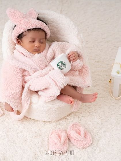 Enjoying a tiny cup of "coffee" at the spa. These playful details make the photos even more memorable.