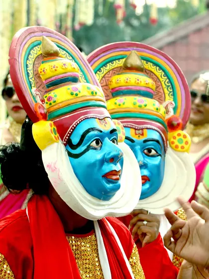 We honor tradition with a creative touch. For a Haldi ceremony, we conceptualized a decor theme inspired by South Indian culture, featuring performers in traditional Kathakali-style masks to create a visually stunning and culturally rich experience.