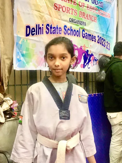 Saniya, another bronze medalist from the Delhi State School Games, showing her competitive spirit.