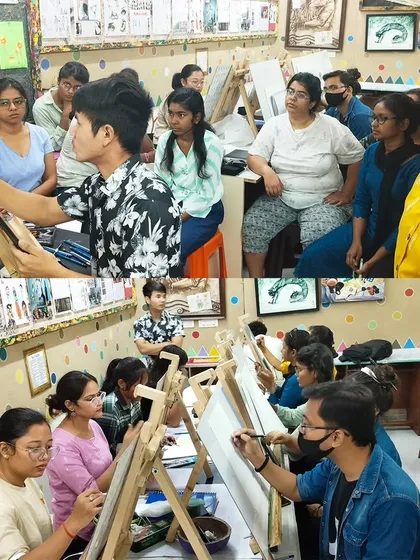 Our classroom is a space for learning and concentration. Here, students of all ages are engrossed in a pencil shading session.