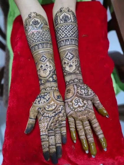 A unique design featuring an airplane and lotus motifs, symbolizing a journey or a long-distance relationship, personalized with the groom's name 'Adhav'.