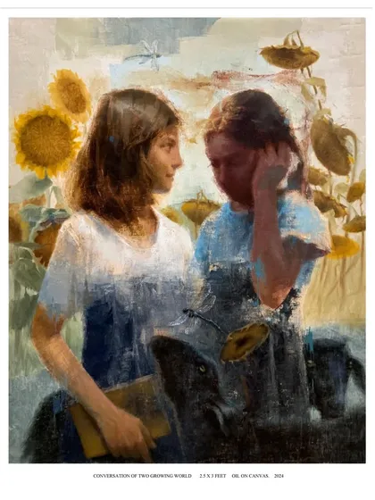 The full painting "Conversation of Two Growing Worlds," presented with its title.