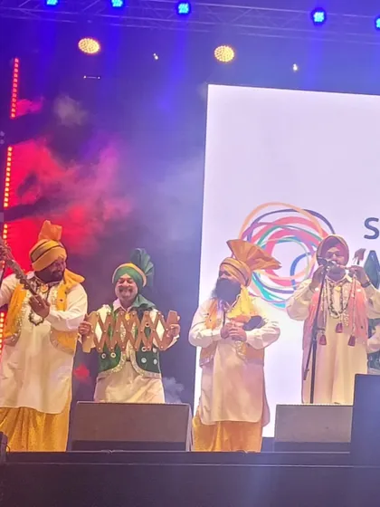 The 'Rangla Punjab' Bhangra troupe I curated for Serendipity. My search for an authentic group led me to Balkar Sidhu, who brought the true fragrance of Punjab to the stage.