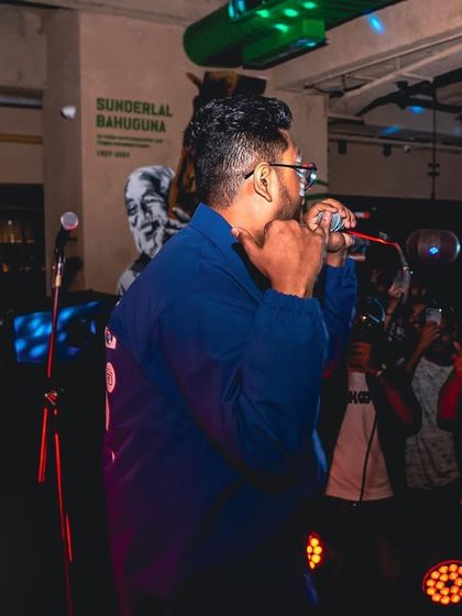 Another angle from the Saket Social gig. The crowd was right there with me for every line.