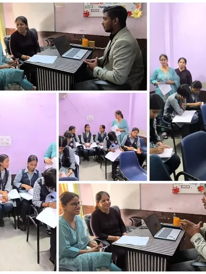 I bridge the gap between school and the professional world with practical internships. This collage shows our program for Class 12 girls, giving them hands-on experience in fields like Finance, Marketing, and Management.