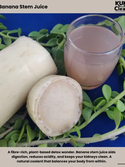 Banana stem juice is a fiber-rich, plant-based detox wonder. It aids digestion, reduces acidity, and works as a natural coolant to balance your body from within.