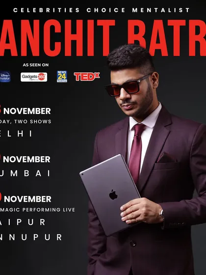 A promotional graphic for back-to-back shows in Delhi, Mumbai, and Raipur. It's always showtime.