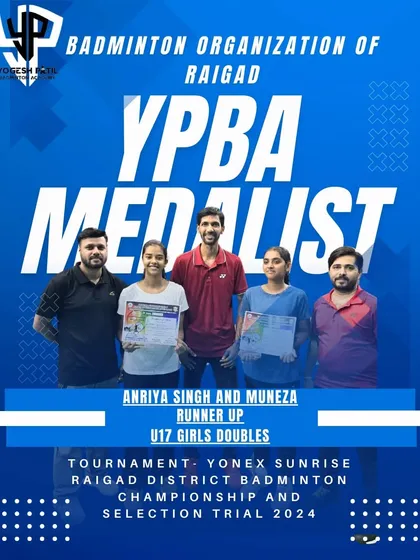Anriya Singh and Muneza, our U17 Girls Doubles runners-up at the Raigad District Championship, posing with their coaches.