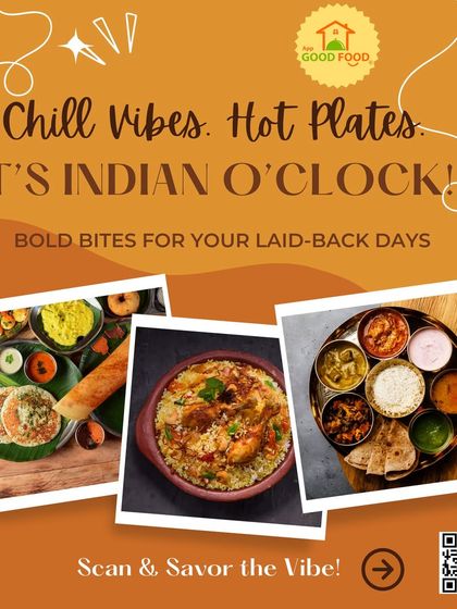 Chill vibes, hot plates. It's Indian o'clock. This collage of South Indian, biryani, and North Indian meals is perfect for your laid-back days.