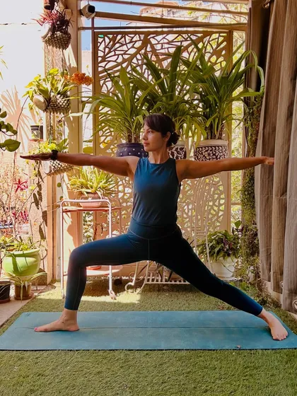 For Day 3, we practice Virabhadrasana II (Warrior 2) to channel the energy of Maa Chandraghanta. This pose teaches us to hold our ground with compassion and face challenges with a steady gaze and open heart.