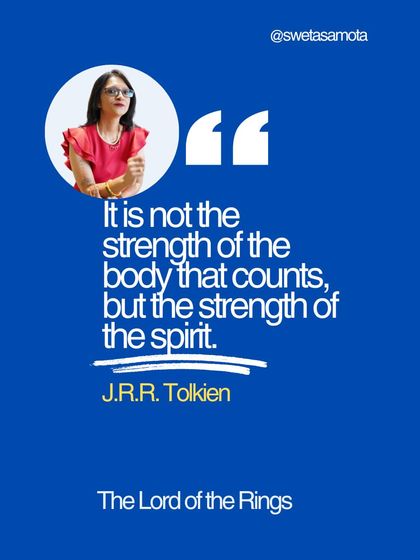 A quote graphic from J.R.R. Tolkien: "It is not the strength of the body that counts, but the strength of the spirit." True strength is in the mindset.