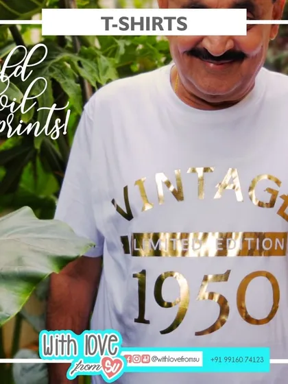 Celebrate a milestone birthday in style with a "Vintage Limited Edition" t-shirt. The year of birth is printed in a brilliant gold foil that really shines, making it a super special gift for a parent or grandparent.
