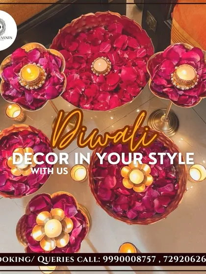 The beauty of traditional decor lies in the details. I love using classic elements like these brass urlis filled with fresh rose petals and floating diyas to add a touch of elegance and warmth to your Diwali celebrations.