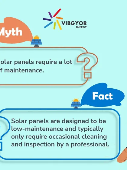 Myth: Solar panels require a lot of maintenance. Fact: Solar panels are designed to be low-maintenance and typically only require occasional cleaning and professional inspection to ensure optimal performance.