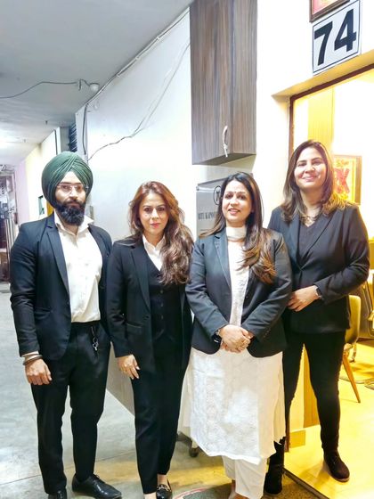 My associates and I outside my chamber, number 74, at the District Court in Gurugram. This is our base of operations for court-related work.