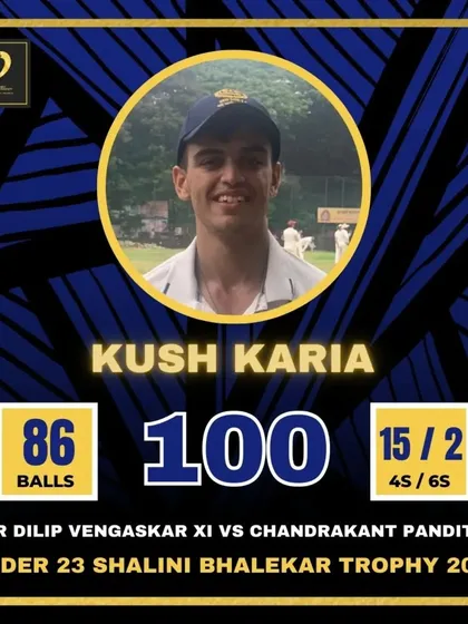 Kush Kariya kicks off the season with a brilliant century in the U23 Shalini Bhalekar Trophy.