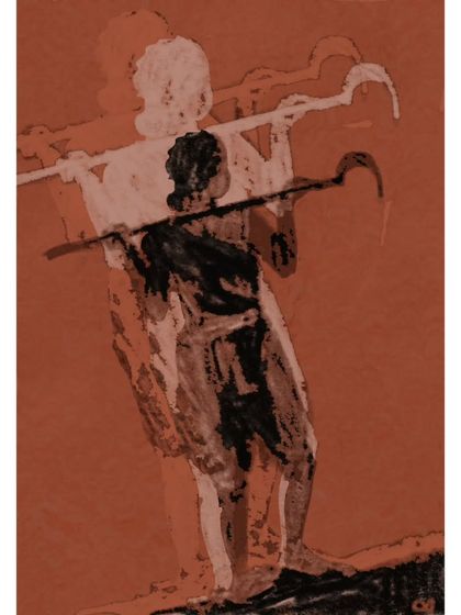 "Tamil Woman 2." In my sepia dreams, she comes and stands with her new metal called Iron. This digital print continues my exploration of ancient Tamil identity.