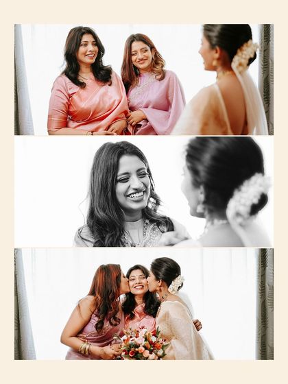 A collage of heartwarming moments between the bride and her family, capturing the love and emotion of the day.