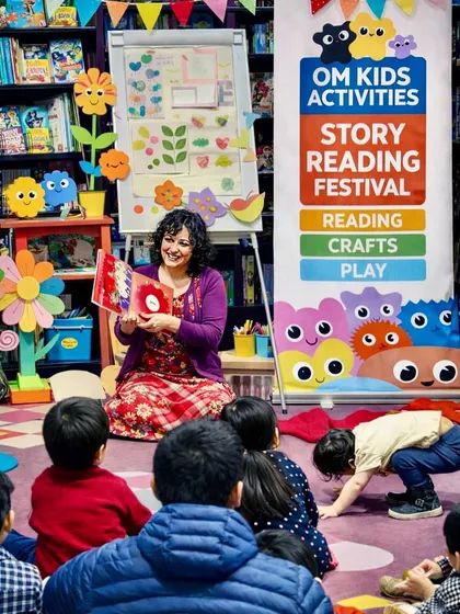 Story time is a magical experience here. In this photo from our Story Reading Festival, you can see me sharing a story with a group of curious little minds. We don't just read; we experience stories through crafts and play to build listening skills, creativity, and a lifelong love for reading.