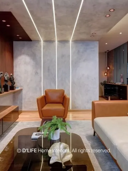 This living room features a biophilic design element with a large shelving unit used as a planter, bringing nature indoors and creating a fresh, vibrant atmosphere.