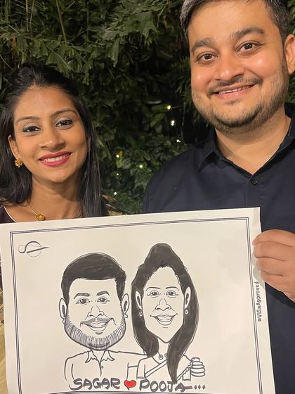 Another happy couple from the wedding event at the Taj Hotel. We love being a part of these joyous occasions and providing guests with a unique, hand-drawn memento.