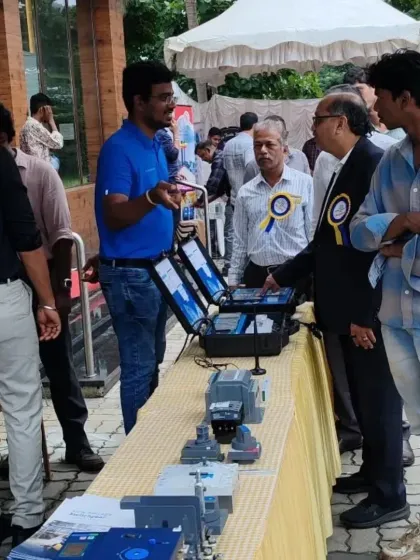 A wider view of our outdoor booth at the KETA Energy Conclave. We showcased a range of products, from portable analyzers to larger switchgear components.
