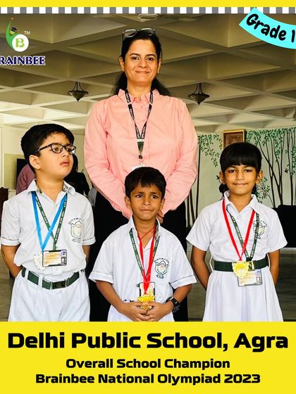 Students from Grade 1D at DPS Agra, celebrating their school's victory as the 2023 Overall School Champion.