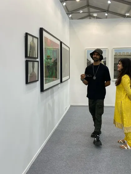 Actor Ashmit Patel and travel vlogger Shenaz Treasurywala visiting our booth at Art Mumbai.