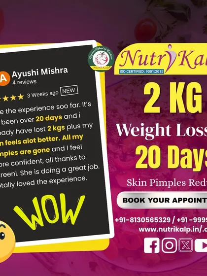 Ayushi Mishra is thrilled with her results after just 20 days: 2 kgs lost, clearer skin, and more confidence. This shows our diets benefit overall wellness, not just weight.