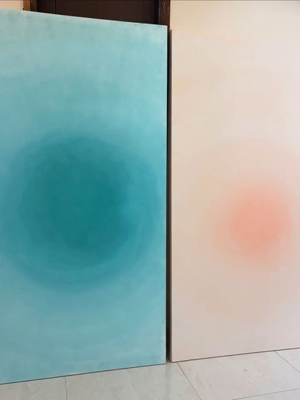 The finished 6ft x 4ft "Lime & Soda" canvases in my studio.